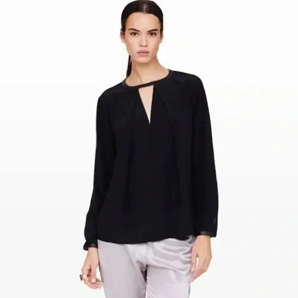NWT Club Monaco Roanna Leather Trim Silk Blouse
Black SP / fits medium - Picture 1 of 8